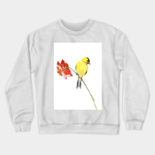 American Goldfinch and red Flower Crewneck Sweatshirt